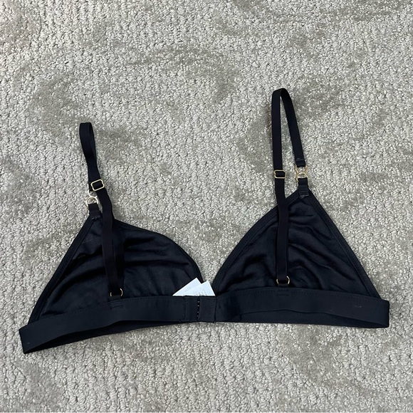 NWOT Women's Aerie Velvet Stripe Triangle Bralette size Large in True Black - Picture 4 of 7
